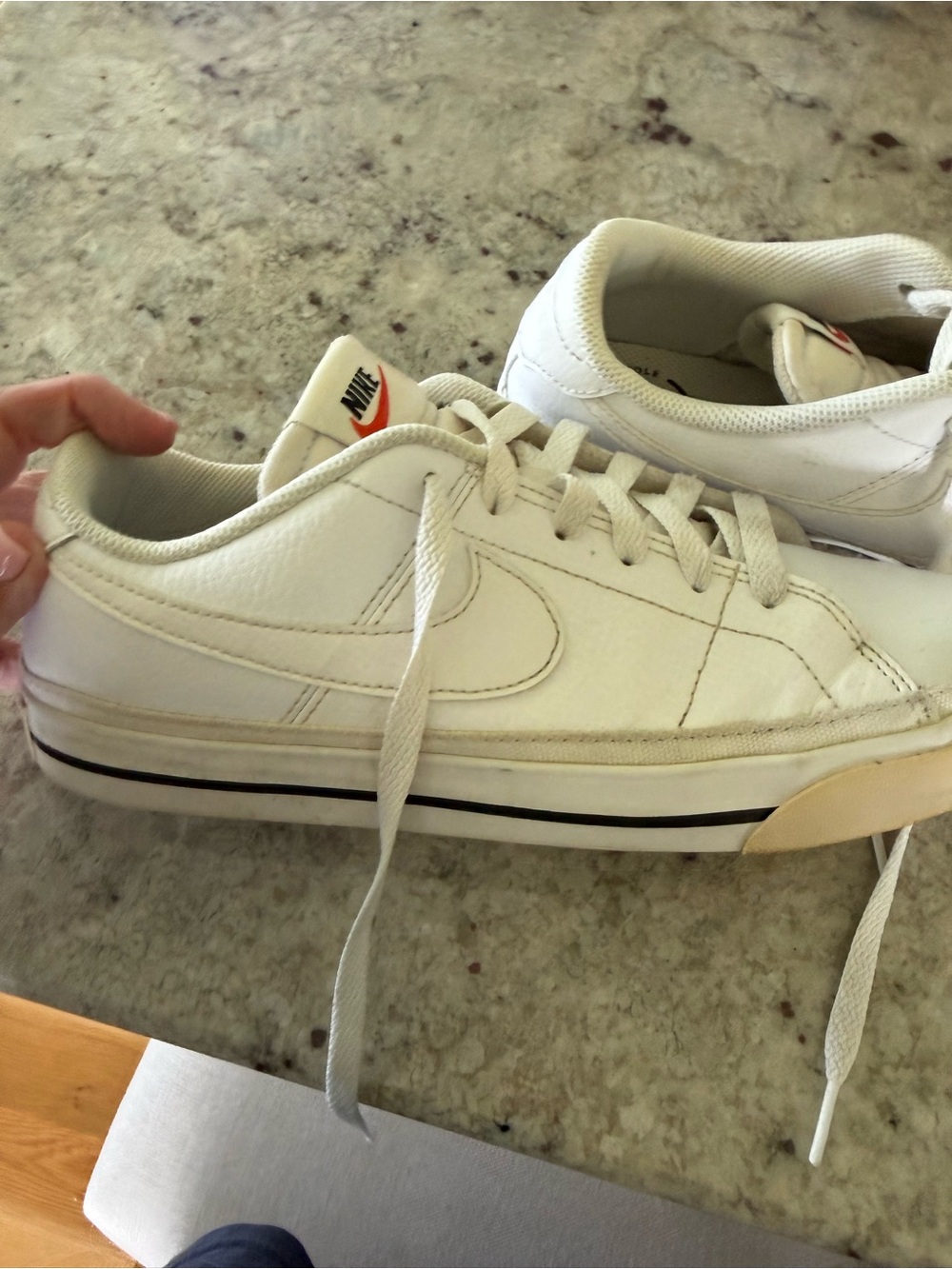 Nike White Low-Top Leather Sneakers with Black Stripe